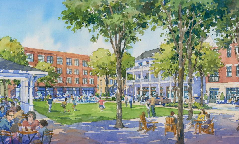 Rendering of a town center in westmoore landing